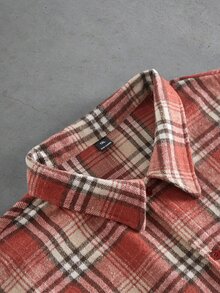 Manfinity Roghcode Áo sơ mi nam size lớn họa tiết kẻ caro, phong cách thường ngày, đa năng, mặc hàng ngày - trái cam - Xem 3