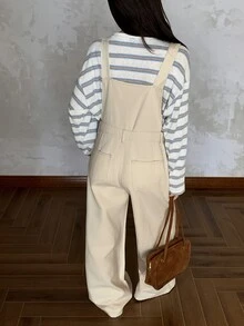 DAZY Women's Loose Casual Denim Overalls With Pocket Design - Beige - View 5