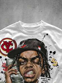 Manfinity Roghcode Men's Casual Daily Wear Essential, INS Style, Young Streetwear, Graffiti Loose Fit T-Shirt - Multicolor - View 3