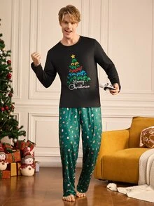 Notgurli Christmas Men's Printed Long Sleeve Loungewear Top - Black - View 6