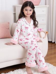 SHEIN 少女粉色睡衣家居服套裝 2件式休閒居家度假派對百搭款 柔軟舒適 秋冬新款 - 粉色 - 查看 7