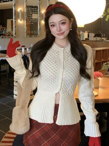 DAZY Women's Round Neck Sexy Style Knitted Cardigan Sweater - Beige - View 5