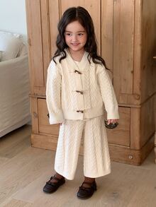 Dazy Kids Infant/Toddler (Girl) Casual Long Sleeve Solid Color Textured Versatile All-Season Sweater Set - White - View 8