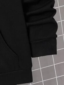 SHEIN 青少年男孩純色拉鍊休閒百搭日常穿著運動衫 - 黑色 - 查看 5