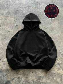 青少年男孩休閒舒適百搭刺繡圖案運動衫 - 黑色 - 查看 2