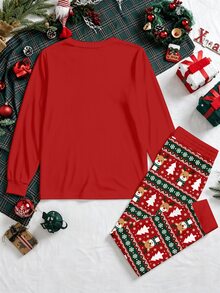 Manfinity Homme Men's Christmas Pattern Print Top And Pants Pajama Set For Home Wear - Multicolor - View 3