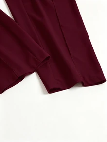 SHEIN LUNE CURVE 大尺碼純色直筒西裝長褲，畢業季、返校季、女教師穿搭，適合秋冬冬季 - 酒紅色 - 查看 4