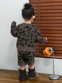 Dazy Kids Set Sweater 2 Potong Motif Leopard Leher Bulat Gaya Korea untuk Bayi/Balita (Musim Gugur/Dingin) Musim Gugur/Dingin - Coffee Brown - View 2