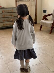 Dazy Kids Young Girl Rhinestone Decor Round Neck Drop Shoulder Long Sleeve Sweater - Grey - View 8