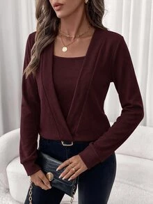 Editum Women's Solid Color Casual Versatile Daily Wear Sweatshirt Office Brunch Beige Autumn - Burgundy - View 5