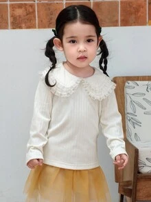 Dazy Kids Infant/Toddler (Girl) Peter Pan Collar Korean Style Long Sleeve Autumn/Winter Cute Versatile Solid Color Top - Apricot - View 3