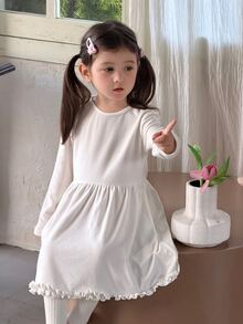 Dazy Kids Atasan Bayi/Balita (Perempuan) Leher Bulat dengan Hiasan Ruffle Lengan Panjang Nyaman Gaya Korea Serbaguna - Aprikot - View 7