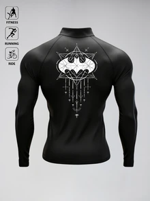 BATMAN X SHEIN Men's Bat Print Casual Daily Travel Sports Jacket - Black - View 2