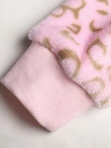 SHEIN 青少年女孩秋冬休閒街頭時尚甜酷雙面法蘭絨豹紋拼接撞色連帽拉鍊口袋加厚運動外套，適合返校與日常穿著 - 粉色 - 查看 7