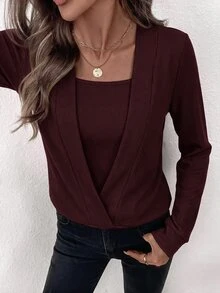Editum Women's Solid Color Casual Versatile Daily Wear Sweatshirt Office Brunch Beige Autumn - Burgundy - View 10