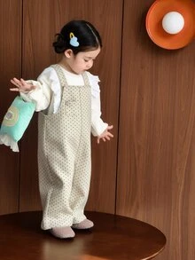 Dazy Kids Infant (Girl) Polka Dot Korean Style Autumn/Winter One-Piece Bodysuit - Beige - View 4