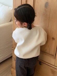 Dazy Kids Infant (Girl) Round Neck Bow Contrast Patchwork Long Sleeve Sweatshirt - Beige - View 2