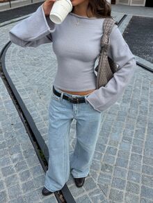Muchica Grey Women's Fitted Versatile Sweater - Grey - View 3