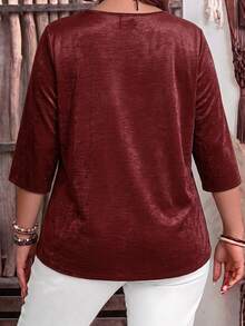 Rosumi Red Plus Size Women's 3/4 Sleeve Blouse Suitable For Holiday Outfits - Red - View 2