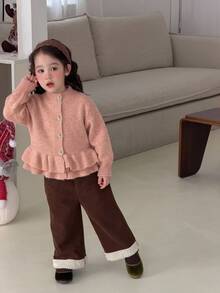 DAZY 嬰兒/幼兒（女童）荷葉邊飾休閒韓風純色秋冬長袖開襟衫 - 粉色 - 查看 5