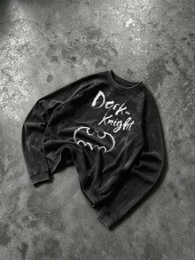 Manfinity BATMAN X SHEIN Men's Letter Print Long Sleeve Versatile Sports Sweatshirt - Black - View 1
