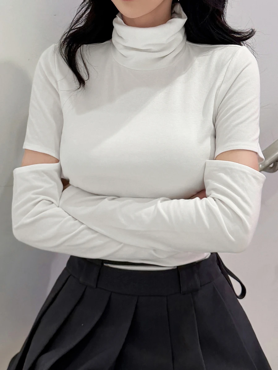 FRIFUL Women's Solid Color Casual Versatile Daily T-Shirt - White - View 1