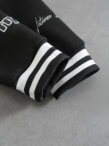 Manfinity Hypemode 男士休閒毛巾刺繡棒球夾克印花外套 - 黑色 - 查看 6