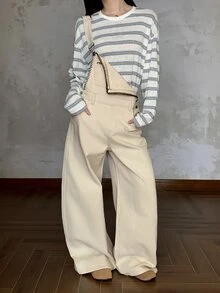 DAZY Women's Loose Casual Denim Overalls With Pocket Design - Beige - View 8
