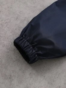 SHEIN 大童男孩拼接色 NEW YORK 字母印花立領拉鍊防風夾克外套，休閒長袖彈性袖口運動外套，適合春秋穿著 - 藍色 - 查看 6