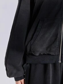 ROMWE Áo nỉ Y2K phong cách đường phố thể thao dáng rộng, sơn phun, mài rách, mặc thường ngày cho mùa xuân thu đông - Màu xám đen - Xem 8