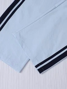 SHEIN Tween Girl 中式運動服套裝 秋季穿搭 新款青蛙鈕扣立領夾克 + 寬腿長褲 學生校園灰色運動可愛風 - 藍色 - 查看 5