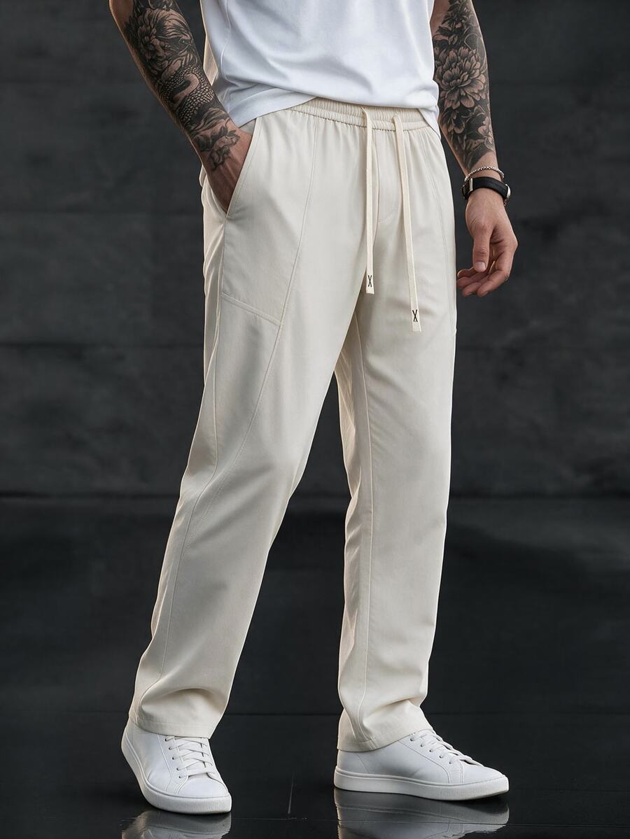 SLATEMANN Men's Solid Color Casual Versatile Daily Wear Long Pants - Beige - View 1