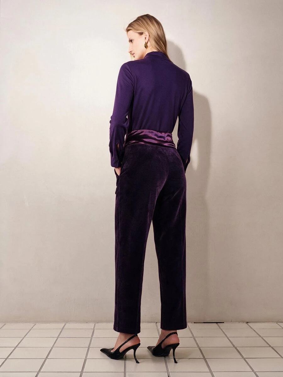 MOTF PREMIUM WOMEN'S CASUAL VERSATILE DAILY TRAVEL SUIT PANTS WITH POCKETS - Red Violet - View 2