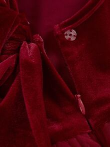 SHEIN 少女派對穿著 秋冬天鵝絨拼接編織網紗毛絨短洋裝，適合秋冬疊穿、派對、畢業禮服 - 酒紅色 - 查看 6