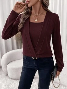 Editum Women's Solid Color Casual Versatile Daily Wear Sweatshirt Office Brunch Beige Autumn - Burgundy - View 7