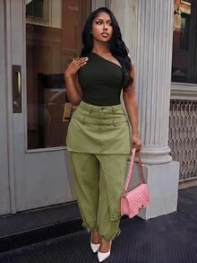BriallanyX BriallanyX 女款雙腰帶休閒百搭日常穿著牛仔褲 - 軍綠色 - 查看 11