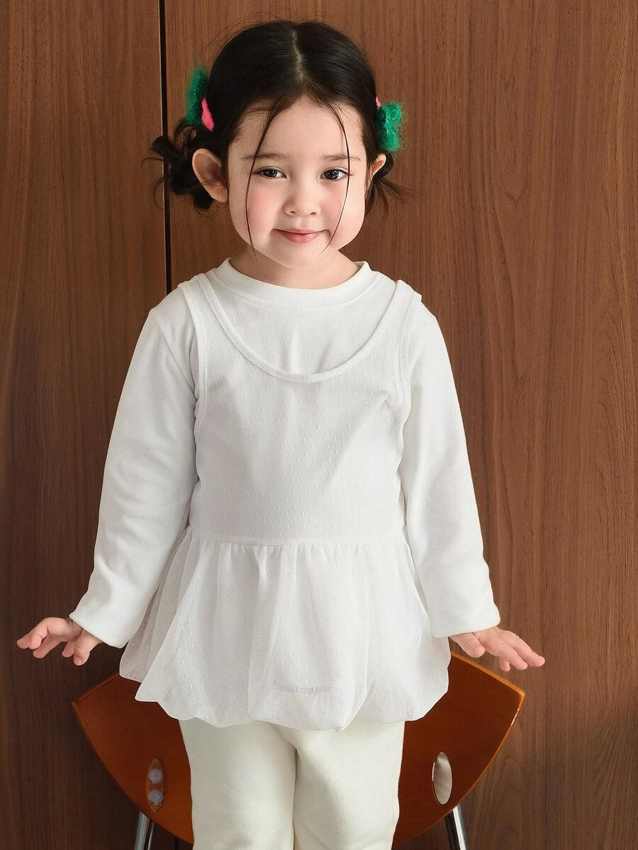 Dazy Kids Infant/Toddler (Girl) Round Neck Long Sleeve Korean Style Solid Color Spring/Autumn Top - Apricot - View 1