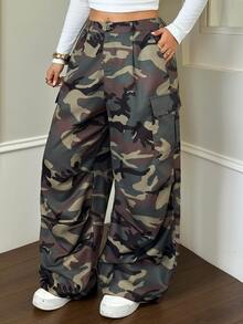 Dazy Plus Plus Size Women's Camouflage Casual Versatile Everyday Travel Long Pants - Army Green - View 8