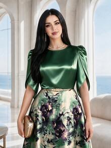 Auveirra Plus Size Elegant Floral Print Dress - Multicolor - View 3