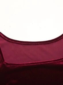 SHEIN 少女秋/冬優雅酒紅色方領喇叭袖長袖多層荷葉邊不對稱下擺收腰長洋裝，適合派對、節日慶典、優雅場合、返校舞會、正式活動與婚禮賓客穿著，聖誕節、新年、情人節 - 酒紅色 - 查看 6