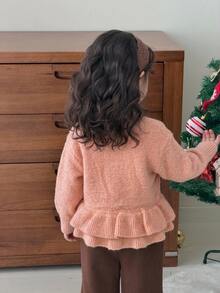 DAZY 嬰兒/幼兒（女童）荷葉邊飾休閒韓風純色秋冬長袖開襟衫 - 粉色 - 查看 2