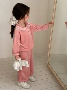 Dazy Kids طقم سويت شيرت صوف طويل الأكمام بأسلوب كوري للرضع/الأطفال الصغار (بنات) - وردي - مشاهدة 6
