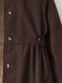 SHEIN 青少年女孩冬季抓絨連帽防風夾克外套，拉鍊開襟長袖，保暖內裡，收腰設計，經典寬鬆版型，米色，適合秋季 - 棕色 - 查看 5