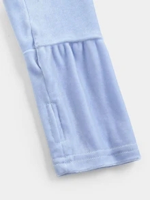 SHEIN 青少年女孩秋冬天鵝絨拉鍊連帽長袖外套配寬腰帶長褲套裝，適合日常優雅穿搭 - 藍色 - 查看 5