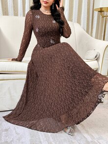 Feyla Gaun Renda Elegan Desain Baru dengan Bordir Indah, Pinggang Ramping, dan Potongan yang Membentuk Tubuh Ideal untuk Acara Jamuan - Dusty Pink - View 3