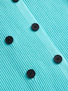 ROMWE Basic Casual Mint Green Ribbed Hooded Slim Fit Women's Cardigan - Mint Green - View 3
