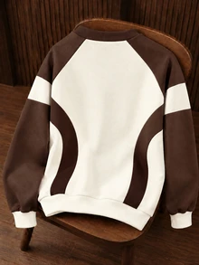 OlaRiff Sweatshirt Pullover Pria Regular Fit Kerah Bulat dengan Lapisan Fleece, Motif Blok Warna - Coklat - View 2