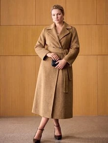 MOTF PREMIUM WOMEN'S PLUS SIZE WOOL DOUBLE-FACED COAT, AUTUMN/WINTER - Khaki - View 5