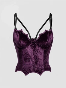 ROMWE Goth Sexy Alluring Velvet Criss-Cross Strap Camisole Top For Women Graphic Tees Women Tops - Purple - View 5