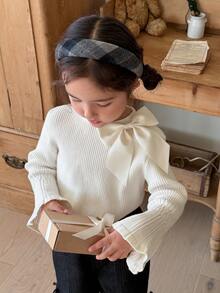 Dazy Kids Infant/Toddler (Girl) Round Neck Flared Cuff Korean Style Long Sleeve Autumn/Winter Sweater - White - View 1